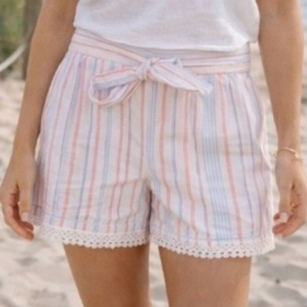 Vineyard Vines Women's Abacos Stripe Cotton Blend Bow Shorts - Size 10